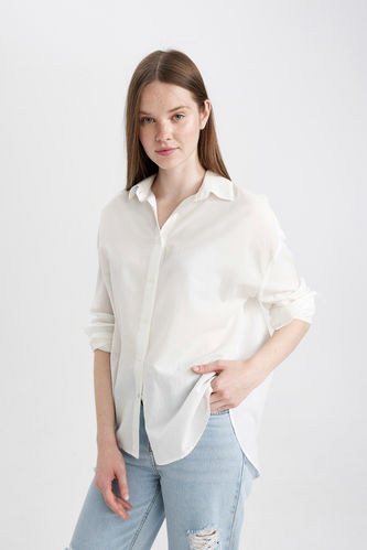Oversize Fit Shirt Collar Voile Long Sleeve Shirt