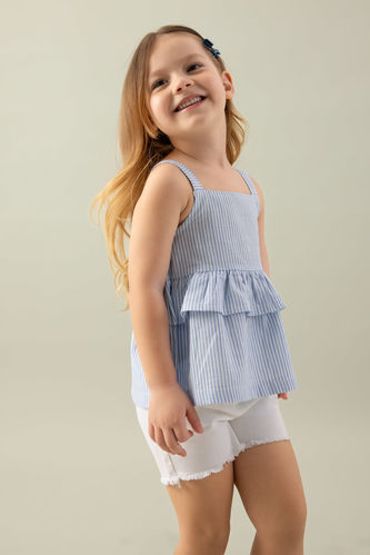 Рубашка с коротким рукавом в полоску без  рукавов из льна для малышей девочек