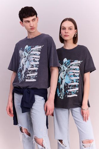 T-Shirt À Manches Courtes Oversıze Fıt Imprimé Col Ras Du Cou Nirvana(Supplier)