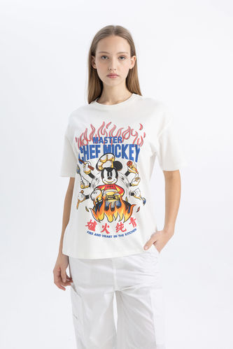 T-Shirt Oversize Unisexe à Manches Courtes Col Rond Imprimé Sisney Mickey & Minnie