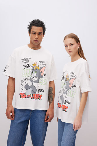T-Shirt Oversize à Col Rond et Imprimé Tom & Jerry Unisexe