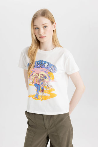 Regular Fit Rolling Stones Licensed Crew Neck Printed Short Sleeve T-Shirt