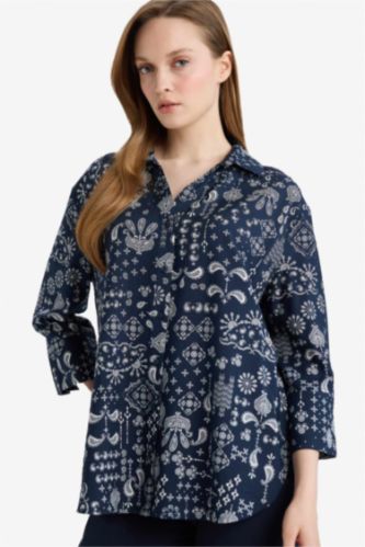 FEMME Marin Chemise imprimée à manches longues Coupe régulière