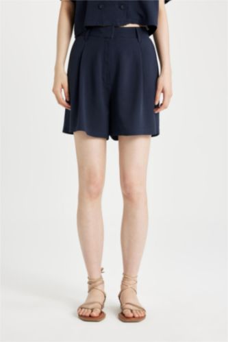 High Waist Cropped Linen Blend Shorts