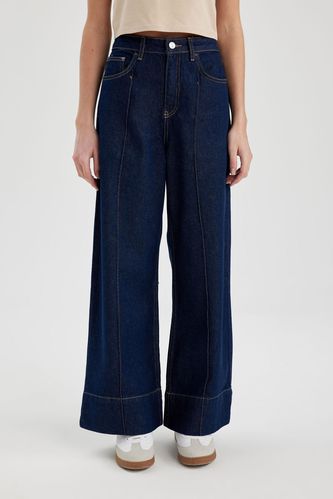 Wide Leg Yüksek Bel Geniş Paça Crop Jean Pantolon