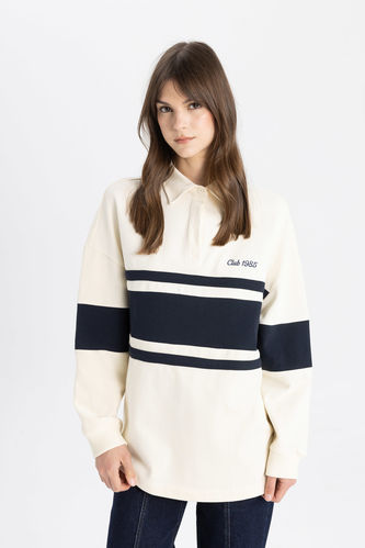 Regular Fit Polo Yaka Baskılı Uzun Kollu Sweatshirt Tunik