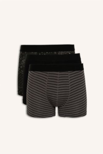 Erkek Siyah Regular Fit Desenli 3'lü Boxer