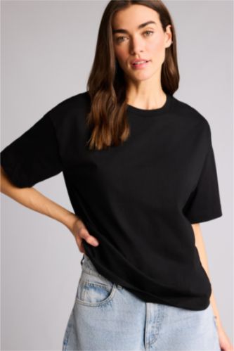 WOMAN Black Oversize Fit Short Sleeve T-Shirt