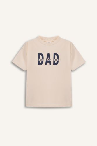 Erkek Bebek Dad Baskılı Bisiklet Yaka Kısa Kollu Tişört