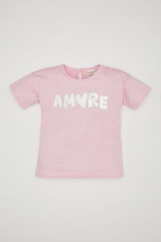 Baby Girl Regular Fit Crew Neck Slogan Printed T-Shirt
