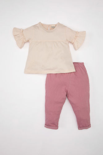 Kız Bebek Yarım Kollu Bluz Pantolon 2'li Takım