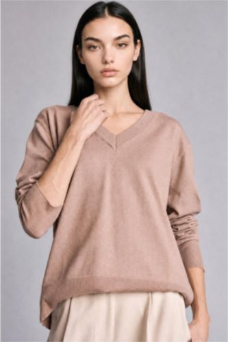Kadın Bej Relaxed Fit Kazak