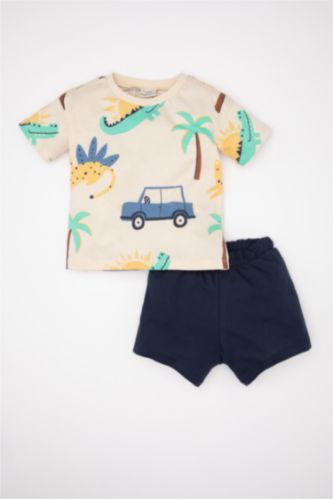 BABY BOY Light Stone Baby Boy Printed T-Shirt Shorts 2 Piece Set