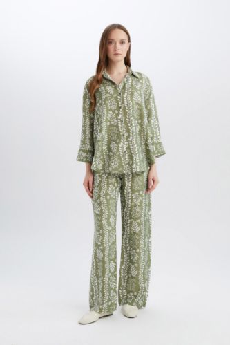 Comfortable Patterned High Waist Wide Leg Trousers