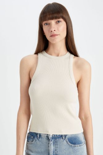 Slim Fit Dar Kesim Halter Yaka Fitilli Kaşkorse Atlet