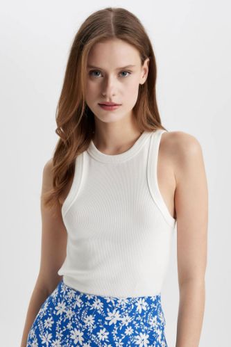Slim Fit Dar Kesim Halter Yaka Fitilli Kaşkorse Atlet