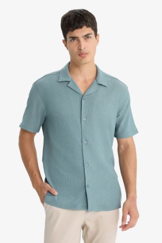 Modern Fit Polo Yaka Penye Kısa Kollu Gömlek
