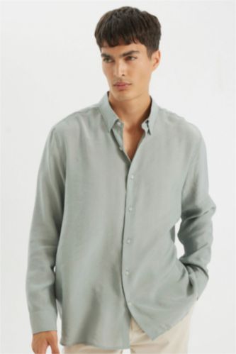 Relax Fit Polo Yaka Poplin Modal Basic Düz Uzun Kollu Gömlek