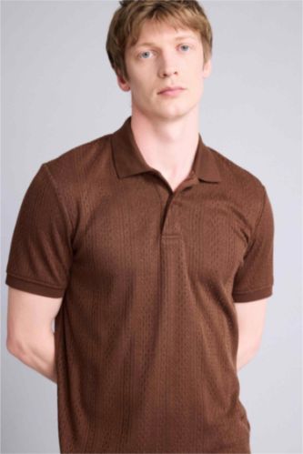 Erkek Kahve Regular Fit Polo Yaka Kısa Kollu Triko Tişört