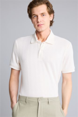 Erkek Ekru Regular Fit Polo Yaka Kısa Kollu Triko Tişört