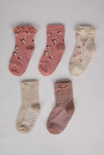 Kız Bebek Dikişsiz 5'li Pamuklu Uzun Çorap