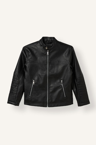Boy Black Faux Leather High Neck Zip-Up Jacket