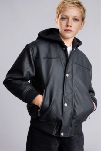Erkek Çocuk - Genç Erkek Siyah Bomber Ceket Mont Erkek Çocuk