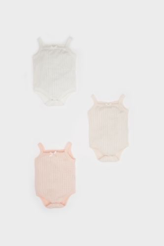 Kız Bebek Yenidoğan Kare Yaka 3'lü Askılı Çıtçıtlı Body