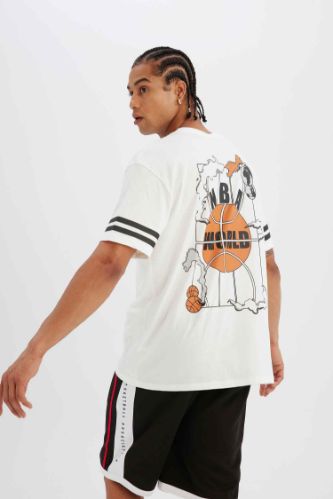 DeFactoFit NBA Wordmark Boxy Fit Bisiklet Yaka Kısa Kollu Tişört