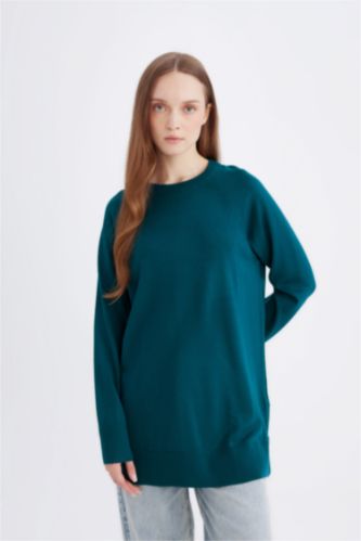 WOMAN Green Regular Fit Crew Neck Tunic