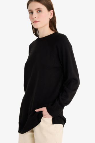 Regular Fit Bisiklet Yaka Basic Düz Uzun Kollu Tunik