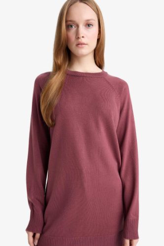 Regular Fit Bisiklet Yaka Basic Düz Triko Kazak Tunik