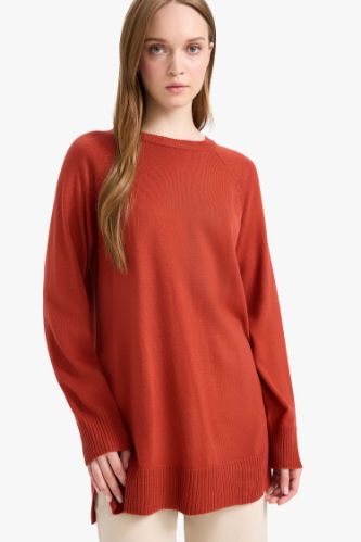 Regular Fit Bisiklet Yaka Basic Düz Uzun Kollu Tunik