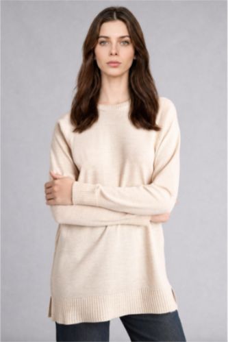 نساء ميلانج بيج فاتح Regular Fit Knitwear Tunic