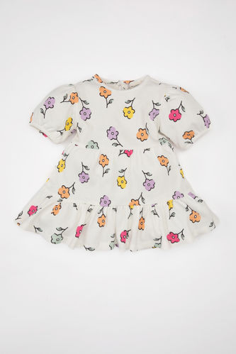 Baby Girl Floral Short Sleeve Waffle Dress