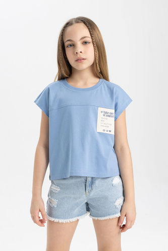 Kız Çocuk Boxy Fit Baskılı Kısa Kollu Tişört