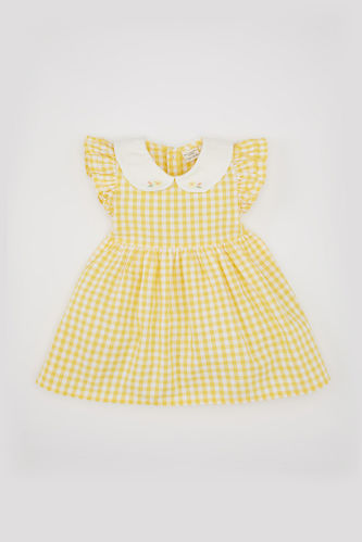 Kız Bebek Kareli Kısa Kollu Poplin Elbise