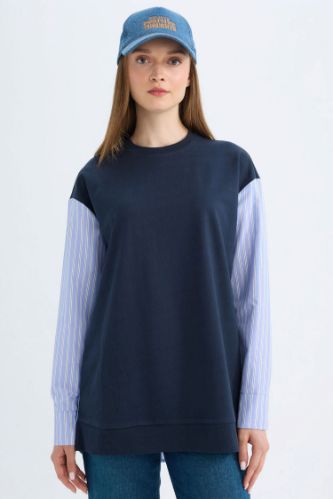 Regular Fit Uzun Kollu Basic Düz Sweatshirt Tunik
