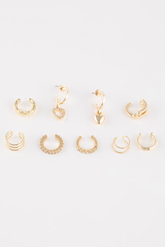 Woman 9 Piece Gold Earrings