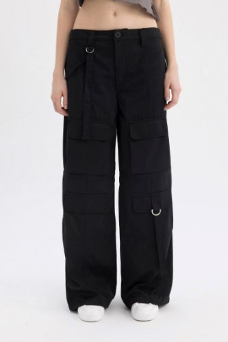 Coool Wide Leg Geniş Bol Paça Pantolon Kargo Cepli Basic Düz Normal Bel