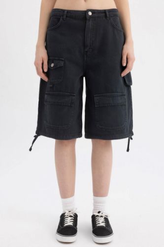 Normal Bel Gabardin Bermuda Şort