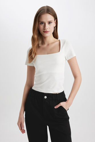 Slim Fit Square Collar Camisole Short Sleeve T-Shirt