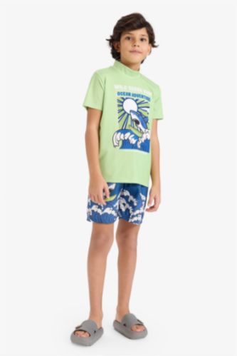 Erkek Çocuk Baskılı Kısa Kollu Şortlu 2'li Mayo Takım