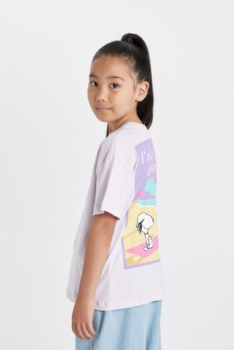 Kız Çocuk Snoopy Relax Fit Bisiklet Yaka Kısa Kollu Tişört