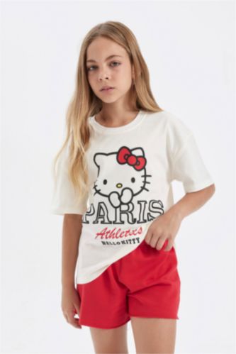 Girls & Teens Ecru Girls Hello Kitty Relax Fit Short Sleeve T-Shirt