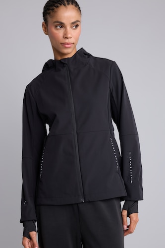 Kadın Siyah Rüzgar Geçirmez Su İtici Slim Fit Kapüşonlu Yağmurluk