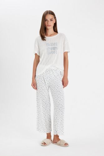 Pijama Takımı Regular Fit Baskılı Kısa Kollu Üst Uzun Altı-Fall in Love