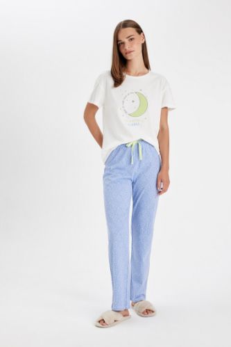 Fall in Love Pijama Takımı Bisiklet Yaka Baskılı Kısa Kollu Üst Esnek Belli Desenli Alt