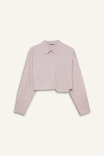 Oversize Poplin Long Sleeve Crop Shirt