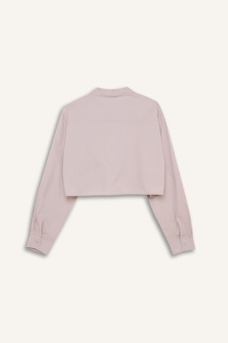 Oversize Poplin Long Sleeve Crop Shirt
